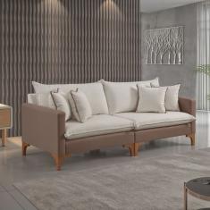 Sofá Living Bipartido com 4 Almofadas Bouclé M195 240cm