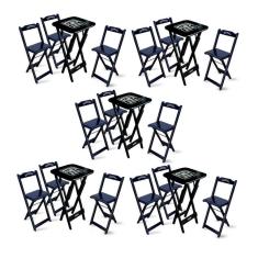 Kit 5 Conjuntos De Mesa Bistrô Dobrável Jack Daniel`s Com 3 Banquetas De Madeira Preta