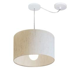Lustre Pendente Cilíndrico Com Desvio Md-4226 Cúpula em Tecido 40x25cm Linho Bege - Bivolt