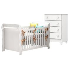 Berço Americano Lara Com Cômoda Gaveteiro Mel Flat Branco Brilho – Carolina