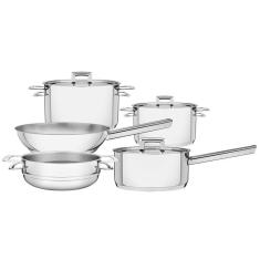 Jogo de Panelas Tramontina Brava em Aço Inox Fundo Triplo com Tampa Plana 5 Peças 65400010