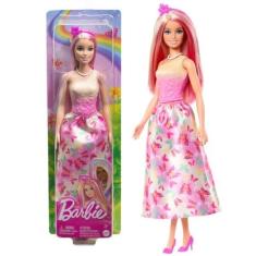 Boneca Articulada Barbie Realeza Vestido dos Sonhos Rosa Com Saia Esta