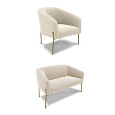 Sofá Namoradeira E Poltrona Pé Ferro Dourado Stella Bouclê Bege D03 - D`rossi