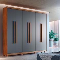 Guarda Roupa Casal Heros 6 Portas 2 Gavetas MDF Imbuia com Grafite Moderna