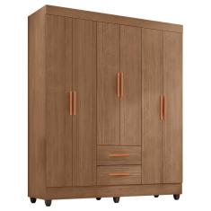 Guarda Roupa Casal Lite 6 Portas Dobradiças Metálicas 2 Gavetas MDP Carvalho Oak Móveis Leão