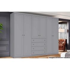 Guarda Roupa Casal Americano 6 Portas de Abrir 4 Gavetas MDP Cinza Henn