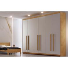 Guarda Roupa Casal Bahia 6 Portas de Bater 4 Gavetas MDF Naturale-Off White Móveis Rufato