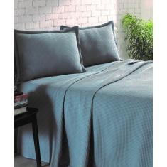 Kit Colcha Piquet Favo Döhler Casal 3 Peças 100% Alg Azul