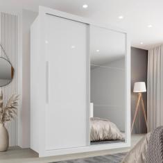 Guarda Roupa Solteiro com Espelho 2 Portas 2 Gavetas Costa Rica Sallêto Móveis Branco