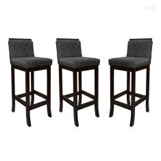 Kit 3 Banquetas Média para Bancada Nice Madeira Maciça Matelassê Suede Cinza CCS