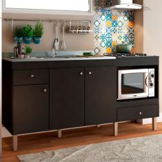 Armário de Cozinha Compacta para Pia 3 Portas 2 Gavetas Espaço para Forno e Cooktop Itália Preto - Panorama Móveis