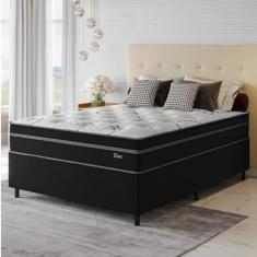 Conjunto Cama Box Casal Zoe Com Molas Ensacadas 138 x 188 x 65 Preto