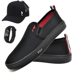 Kit Tênis Slip On Masculino Lona + Relógio Digital + Boné - Polo Blu, 