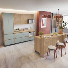 Cozinha Completa Rainha 8 Portas 12 Gavetas com Ilha Ripado 100% Mdf Natural/Verde - Nesher