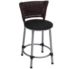 Banqueta Baixa Prata Junco Argila com Assento Preto Fortmix