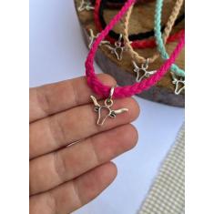 Colar choker country adulto ou infantil couro trançado pingente boi - 