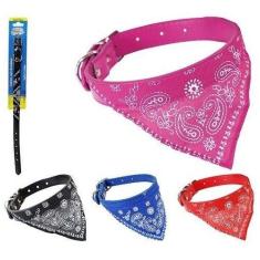 Coleira C/ Bandana Para Pet Cachorro Western, Azul, 35cmX1,5cm (cães a