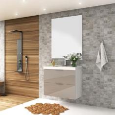 Gabinete para banheiro 03 gavetas com lavatório e espelheira Pietra 80