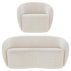 Sofá 2 Lugares Living 160cm E 1 Poltrona Giratória Garbin K04 Bouclê Bege - Mpozenato