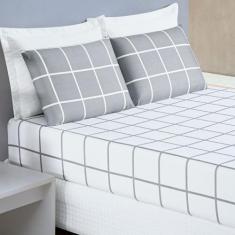 Jogo Cama Lençol Brooklyn Casal Quadriculado Micropercal 200 Fios 3 Pe