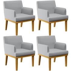 Kit 04 Poltronas Decorativas Para Sala De Estar Base Mel Beatriz W01 Linho Cinza - Lyam Decor