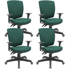 Kit 04 Cadeiras de Escritório Diretor Office Giratória Preto Alta Flexi P03 Poliéster Verde - Lyam