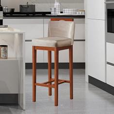 Banqueta Alta para Bancada de Cozinha 39x103 Cm Líbia Madeira Maciça Suede Bege CCS