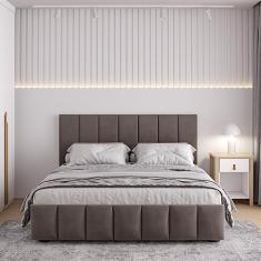 Cama com Cabeceira Casal Estofada Uvaia Cabecasa Madeiramadeira Cappuccino