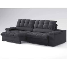 sofá 3 lugares retrátil e reclinável helen com usb e porta-copos linho grafite 210 cm