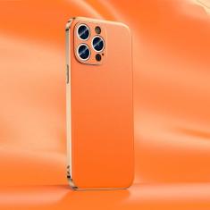 Capa de telefone de couro para iPhone 14 12 11 13 15 Pro Max 15Pro 14Pro Chapeamento de lente completa capa traseira, laranja (A006), para iPhone 14 Plus