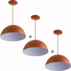 Kit 3 Lustres Pendente Meia Lua 40cm Alumínio Cobre - MARRYLUZ