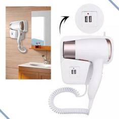 Secador de Cabelo Banheiro Hotel Motel com Suporte de Parede com USB C