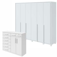 Conjunto De Guarda-roupa 6 Portas Com Pés Imperatore Com Cômoda Toronto Branco