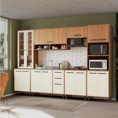 Cozinha Modulada Havana 06 Peças Com Cristaleira 15 Portas E 02 Gavetas Rovere-champanhe