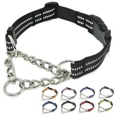 PUROAYET Coleiras para cães Martingale, coleira de nylon refletiva com corrente de aço inoxidável, coleiras ajustáveis para treinamento de caminhada com fivela de liberação rápida, adequada para cães