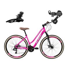 Bicicleta Feminina 29 KSW Sunny 21V Relação Shimano e Trava, Rosa, Pra
