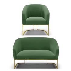 Sofá Namoradeira Com Poltrona Stella Suede Verde Dourado D'Rossi