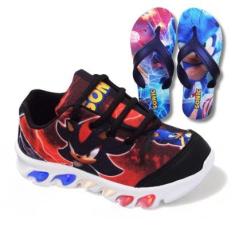tenis de led infantil masculino sonic shadow com luzinha meninos mais chinelo-Masculino