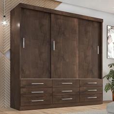 Guarda Roupa Casal Capri 3 Portas Correr 9 Gav Chocolate