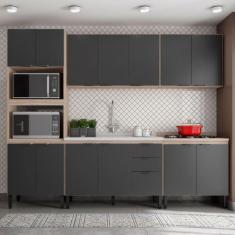 Cozinha Completa Firenze 14 Portas 2 Gavetas Avena Touch/Grafito - Demóbile