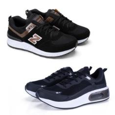 Kit 2 Pares Tênis Masculino Esportivo Cadarço Fitness Macio-Masculino