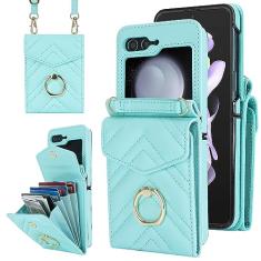 Asuwish Capa de telefone para Samsung Galaxy Z Flip 5 5G 2023 capa carteira com anel de bloqueio de RFID, alça de pulso transversal, suporte para cartão de crédito, acessórios para celular ZFlip5 Z5 G