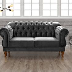 Sofá 2 Lugares Duquesa Chesterfield Decoração Recepção Cinza grafite