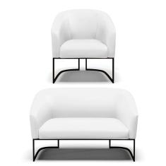 Sofá Namoradeira E Poltrona Base Industrial Preto Stella Corino Branco D03 - D`rossi