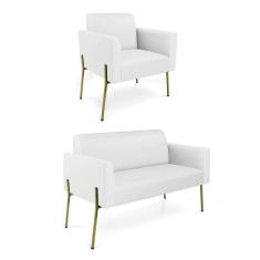 Sofá Namoradeira E Poltrona Pé De Ferro Dourado Marisa Corino D03 Branco