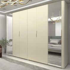Guarda-roupa Casal 6 Portas com Espelho com Pés Innova Off White