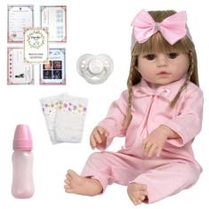 Bebê Reborn Menina Loira Olho Castanho 100% Silicone Grande - Cegonha 