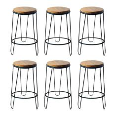 Kit 6 Banquetas Banco Guatemala Estilo Industrial Preto - MAHARA, PRET