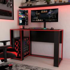 Mesa Gamer Level Espaço Para 2 Monitores E Cpu Preto/vermelho