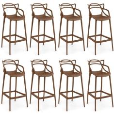 Kit 8 Banquetas Allegra Com Encosto Design Cozinha/bancada - Marrom